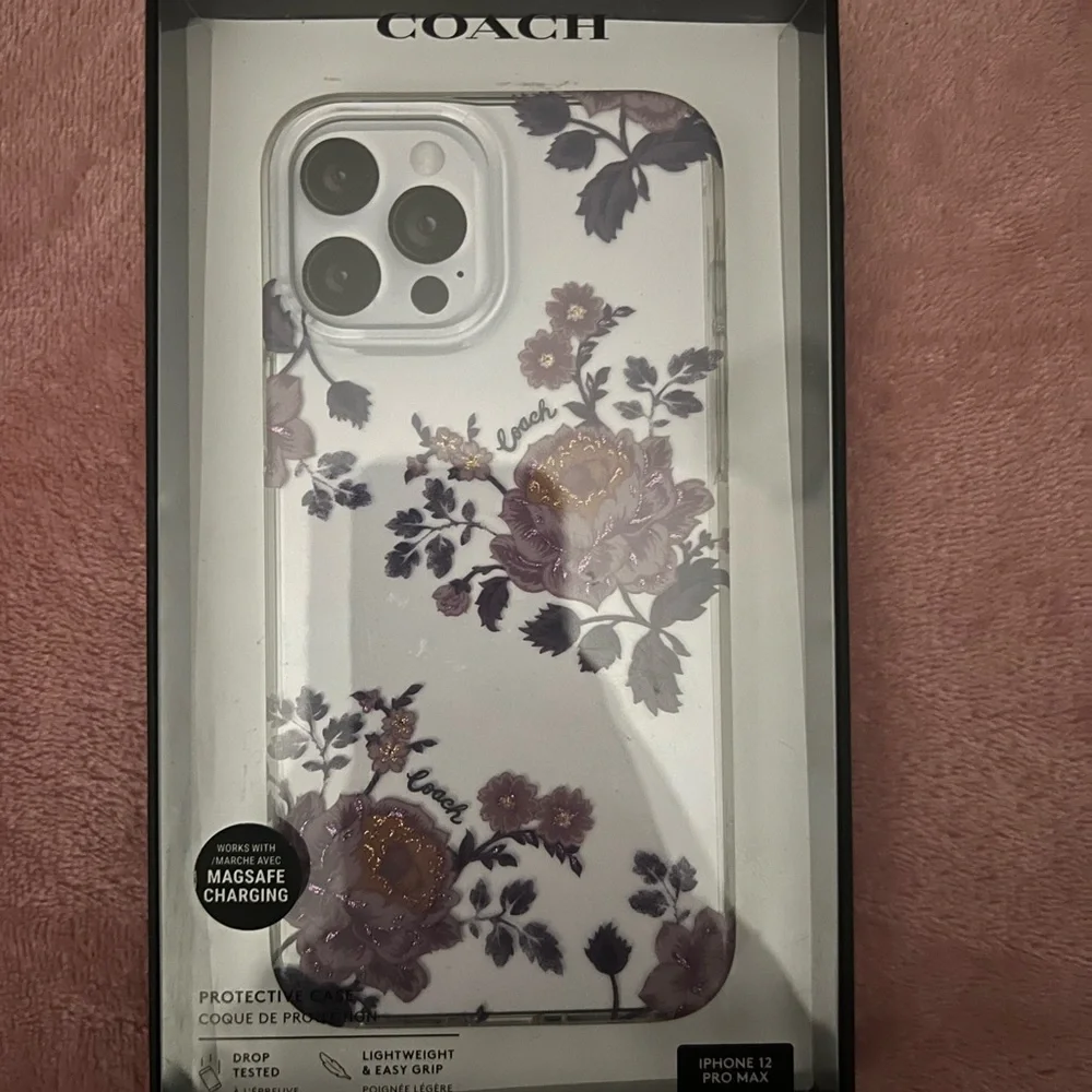 COACH Floral Protective Case for iPhone 12 Pro Max - White with Purple Floral